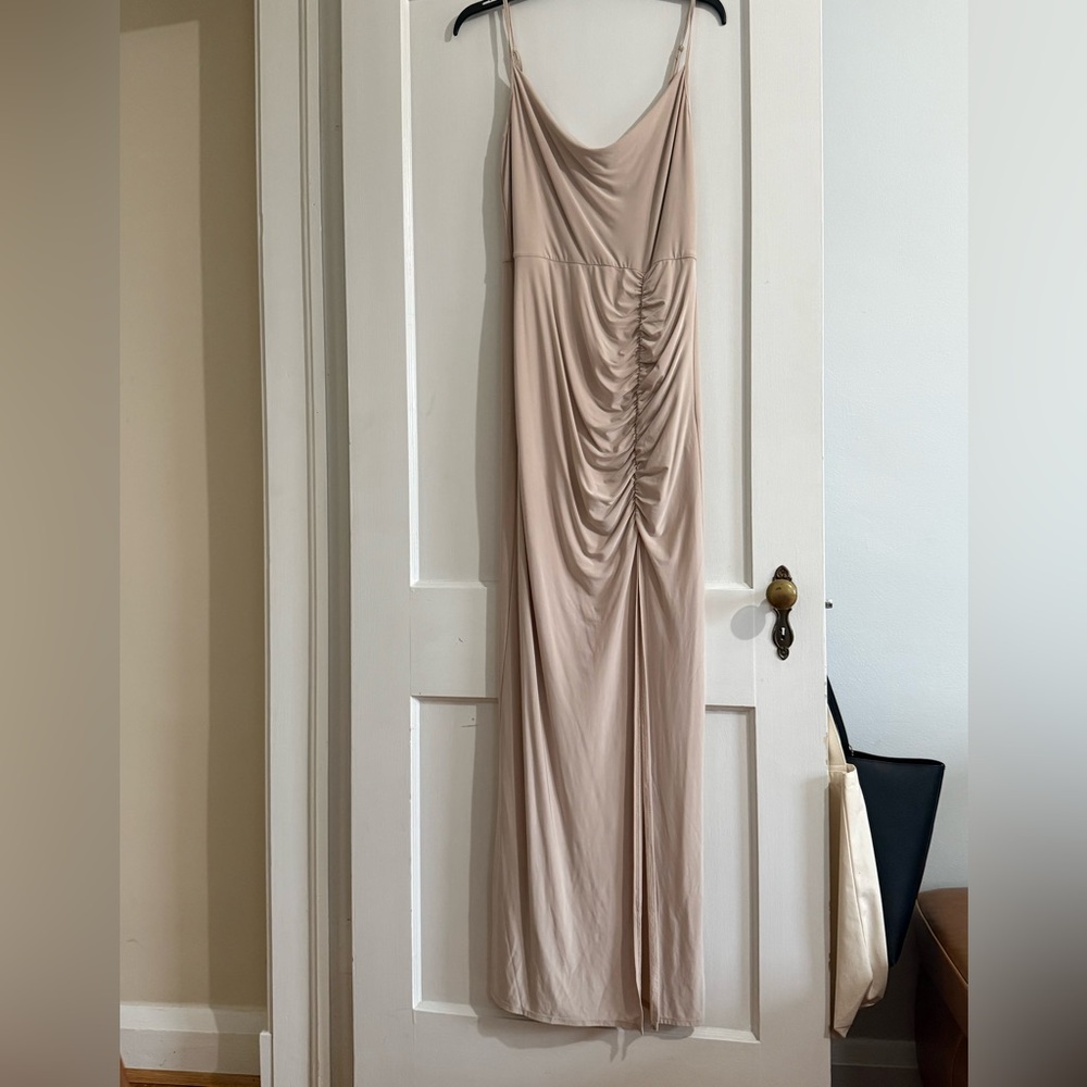 Wayf Nude Ruched Slip Dress